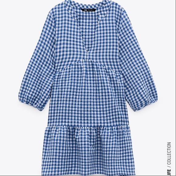 Zara Blue White Gingham Mini Dress NWT 3564/066 - Picture 7 of 11